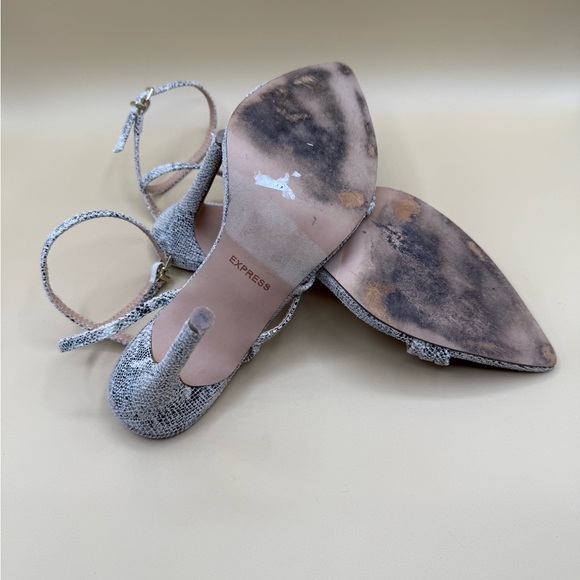 Express Snake Print Pointed Toe Heeled Sandals Size 8 - Picture 6 of 7